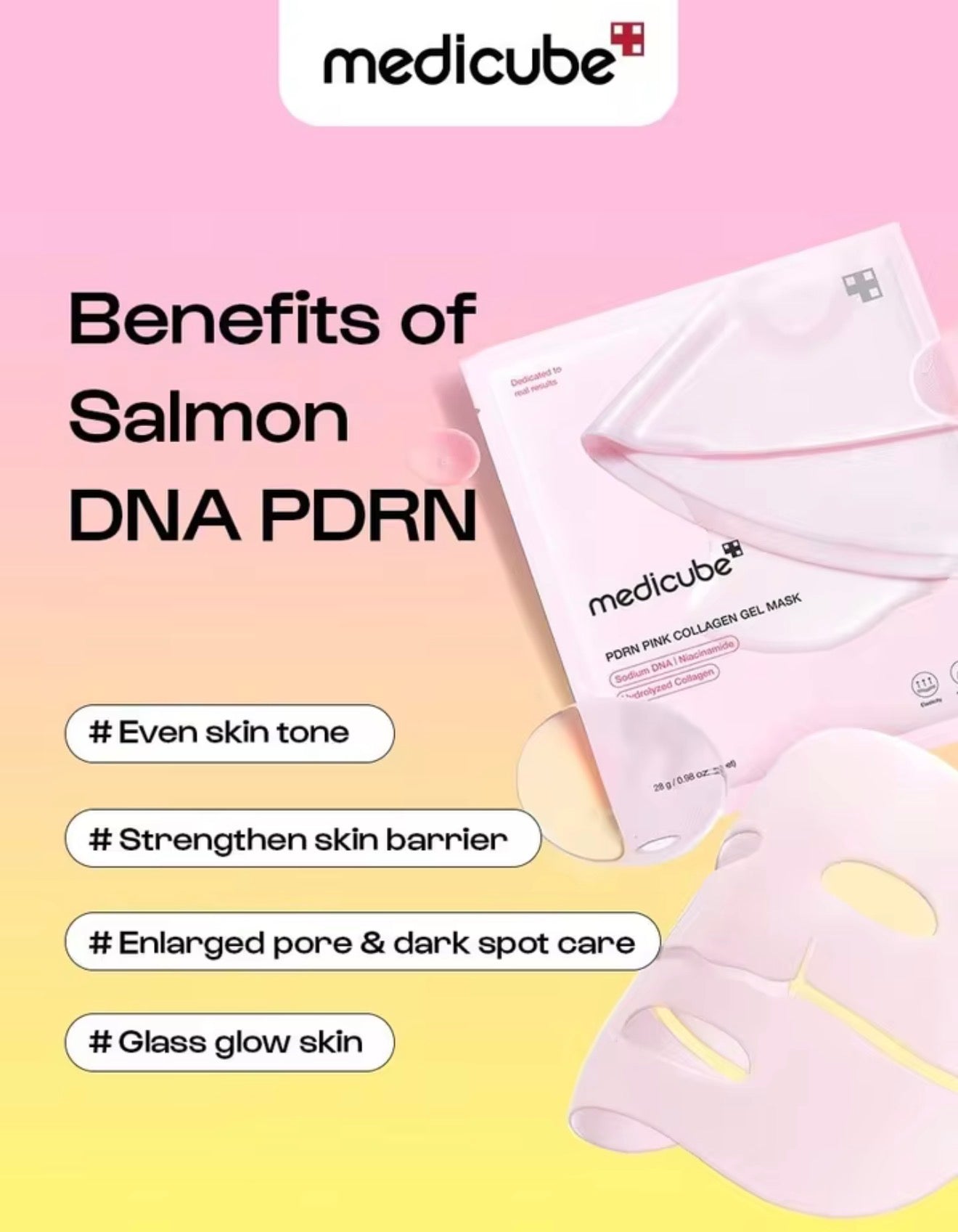 Medicube PDRN Pink Collagen Gel Mask, 2‑Pack 8 Sheets Total, Original Korean Skincare, Hydrating Firming Anti‑Age Brightening Face Mask