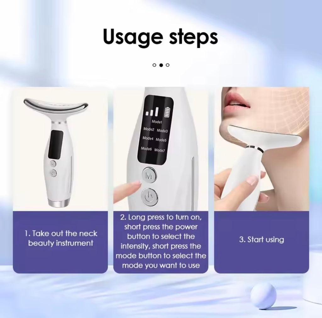 Home Use LED Face Neck Massager 7 Colors Light Face Lifting Anti Wrinkle Beauty Instrument