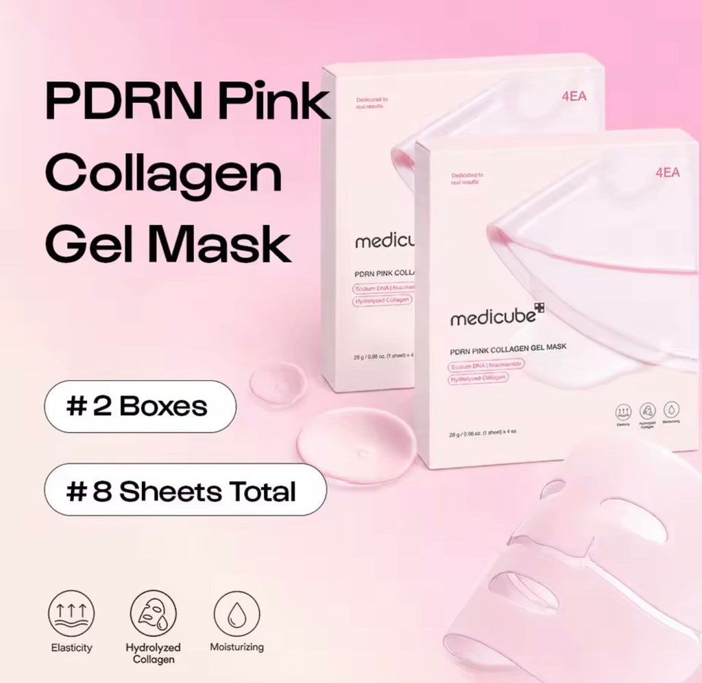Medicube PDRN Pink Collagen Gel Mask, 2‑Pack 8 Sheets Total, Original Korean Skincare, Hydrating Firming Anti‑Age Brightening Face Mask