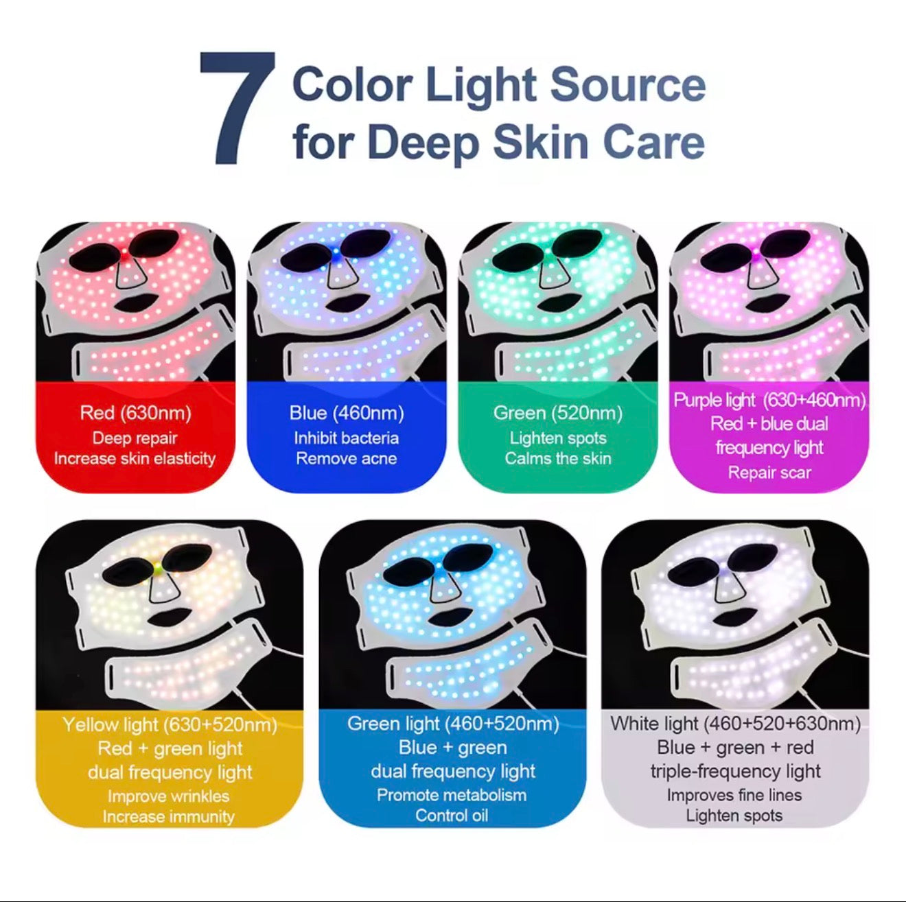 Silicone LED Mask Face With Neck 7 Colors LED Photon Red Light Infrared Therapy Flexible Facial Mask Repair Skin Wireless Use