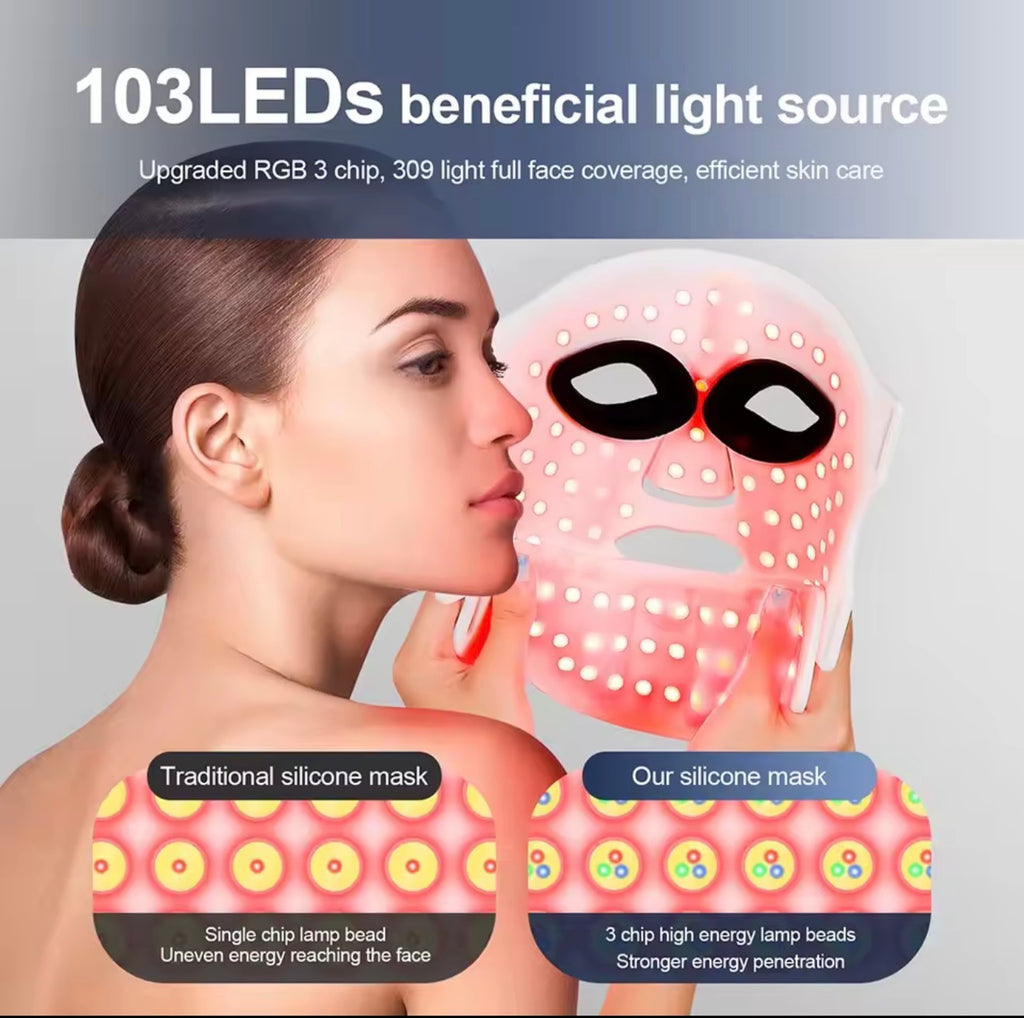 Silicone LED Mask Face With Neck 7 Colors LED Photon Red Light Infrared Therapy Flexible Facial Mask Repair Skin Wireless Use
